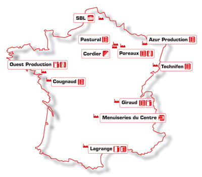 Заводы Lapeyre на карте Франции